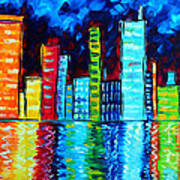 Abstract Art Landscape City Cityscape Textured Painting City Nights Ii By Madart Poster