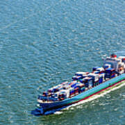 Aerial View Of A Container Ship Poster