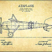 Airplane Patent Drawing From 1918 - Vintage Poster
