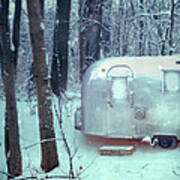 Airstream Trailer In Snowy Woods Poster