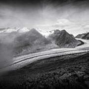 Aletsch Glacier Swiss Alps Switzerland Black And White Poster