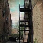 Alley With Fire Escape And Grunge Border 1 Poster