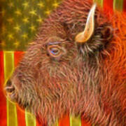 American Bison Headshot Flag Glow Poster