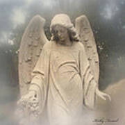 Angel Art - Dreamy Ethereal Angel Holding Wreath In Fog - Cemetery Angel Art Monument Poster