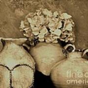 Antique Pottery And Hydrangea Poster
