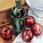 Apples And A Bottle Of Liqueur Poster