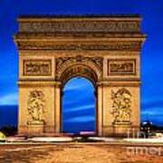 Arc De Triomphe At Night Paris France Poster