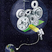 Astronaut Plugging Planet Earth Poster