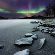 Aurora Borealis Over Sandvannet Lake Poster