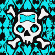 Baby Blue Love Heart Skull Poster