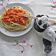 Baby Panda Tasting Spaghetti Poster