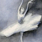 Ballerina In White Tutu Watercolor Painting Poster