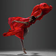 Ballerina Performing On Pointe In Red Poster