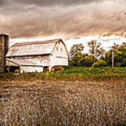 Barn Silos Storm Clouds Poster