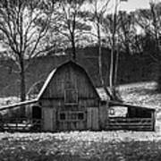 Barn With Snow Bw Poster