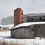 Barns In Winter Oil Painting Poster