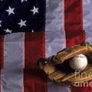 Baseball And American Flag Poster