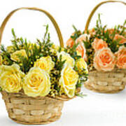 Basket Flowers Colorful Poster