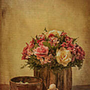 Basket Of Spring Roses Poster