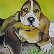 Bassett Hound Pups Poster