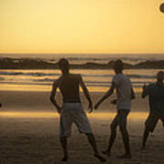 Beach Soccer At Sunset Poster