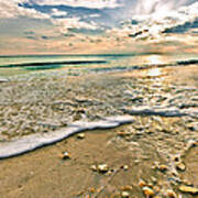 Beautiful Beach Blue Sea Sunset Poster