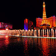 Bellagio Fountain Show At Night Poster