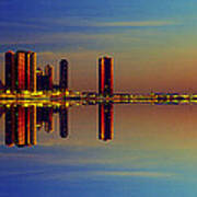 Between Night And Day Chicago Skyline Mirrored Poster