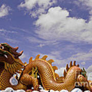 Big Dragon Statue And Blue Sky With Cloud In Thailand Poster