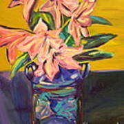 Big Rhodies In Small Vase Poster