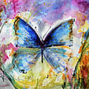 Blue Butterfly Watercolor Poster