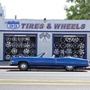 Blue Cadillac At Tires & Wheels Poster