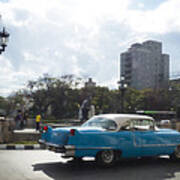 Blue Cuban Car Poster