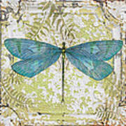Blue Dragonfly On Vintage Tin Poster