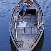 Boat On The River Ganges At Varanasi Poster