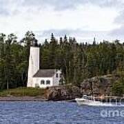 Boat Passing In Front Of Rock Harbor Lighthouse Isle Royale National Park Poster