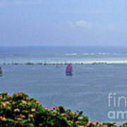 Boats At  Kaneohe Bay Sandbar In Hawaii Poster