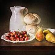 Bodegon With Cherries-pears-white Jar Poster