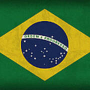 Brazil Flag Vintage Distressed Finish Poster
