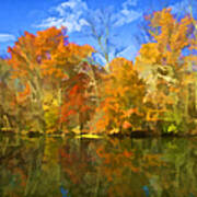 Brilliant Bright Colorful Autumn Trees On The Canal Poster