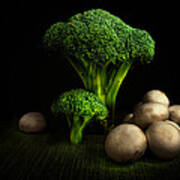 Broccoli Crowns And Mushrooms Poster