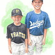 Brothers In Baseball Watercolor Portrait Poster