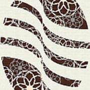 Brown And Silver Floral Pattern Art Poster