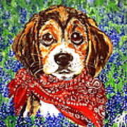 Buddy Dog Beagle Puppy Western Wildflowers Basset Hound Poster