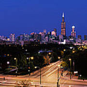 Buildings Lit Up At Dusk, Chicago Poster