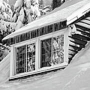 Cabin Window Covered In Snow Poster
