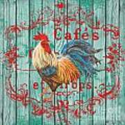 Cafe Rooster On Aqua Poster