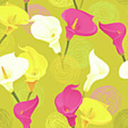 Calla Lily Pattern Olive Green Poster