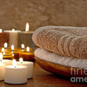 Candles And Towels In A Spa Poster