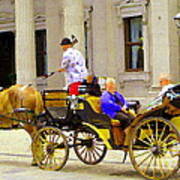 Carriage Ride On Cobblestones Rue Notre Dame Tan Horse Golden Caleche Old Port Quebec Scene Cspandau Poster